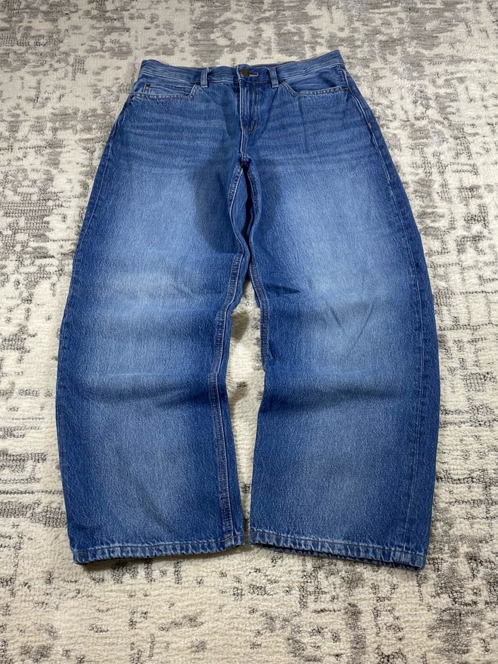 Blue Garage Wash Low-Rise Baggy Jeans